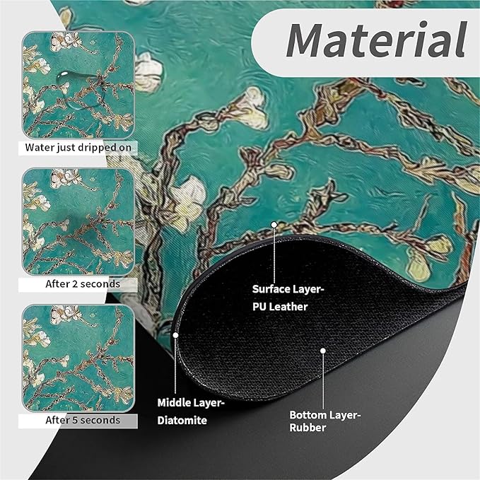 Kitchen Sink Splash Guard，Blossoming apricot flowers Faucet Mat Sink Gadgets-Super Absorbent Fast Drying Mat Drip Catcher for Kitchen, Bathroom,Sink Mat, Dish Drying Mat, Bathroom(15" X 5.5" )