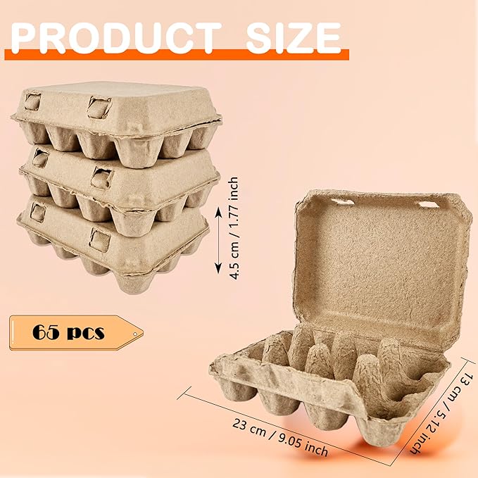 65 Pcs Quail Egg Cartons Paper Pulp Dozen Eggs Container Reusable Blank Cardboard Quail Egg Storage Tray for Home Kitchen Refrigerator Farmhouse, 3 x 4 Style