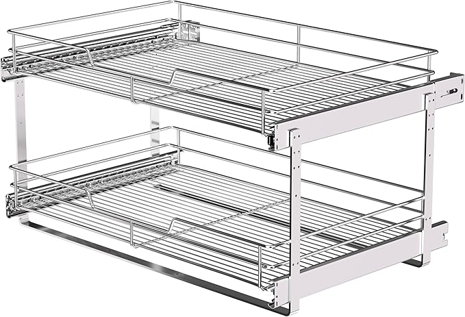 JOWBOOW (26" W x 22" D 2-Tier Cabinet Roll Out Shelves | Extra Wide Slide Out Drawers for Kitchen Cabinets, Heavy Duty Pull Out Cabinet Organizer 22 Inch Deep