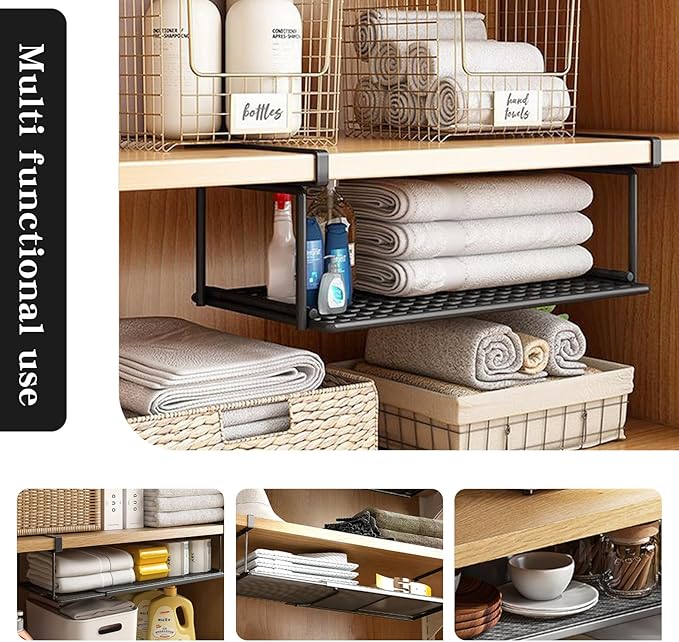 DZHPSRSZ 2 Pack Under Shelf Storage Basket,Undershelf Storage Basket,Clip on Basket,Space Saving Organizer for Counter,Bookshelf,Home Storage