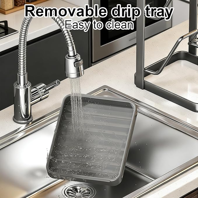 Upgraded Kitchen Pot Lid Storage Rack,Pot Lid Holder With Tray,Lid Holder While Cooking,Lid And Spoon Rest, Multifunctional Kitchen Organizer Stand for Stove Top (Gray, Double-layer)