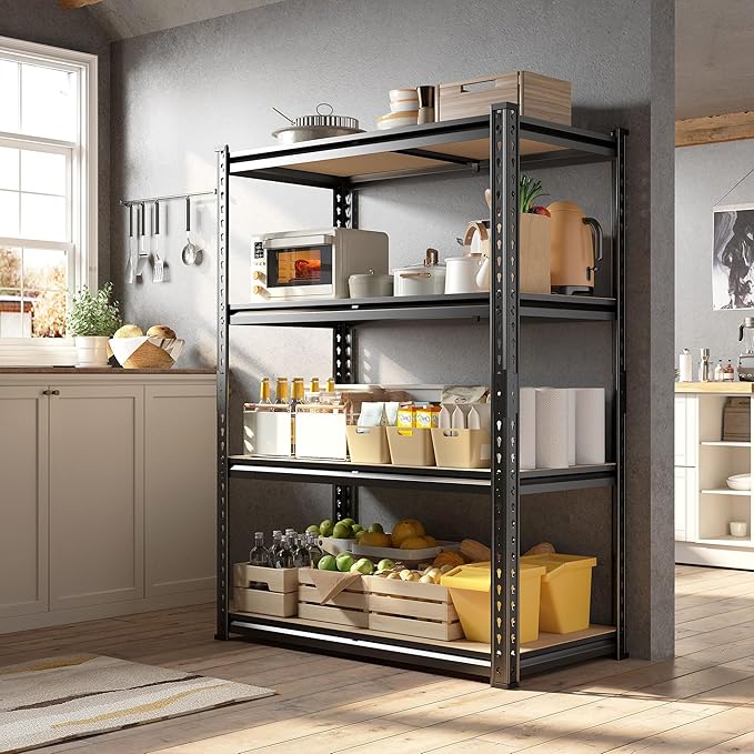 48" H Storage Shelves 31.5" W Garage Shelving Adjustable 1600LBS Metal Shelving Heavy Duty 4 Tier Garage Shelves for Pantry Kitchen Closet Basement Warehouse