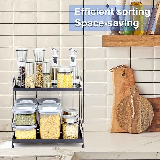 Jofuas 2-Tier Metal Organizer Shelf for Bathroom & Kitchen - Heavy Duty Countertop Storage, Under Sink Cosmetic & Spice Organizer with Non-Slip Base, Easy Assembly