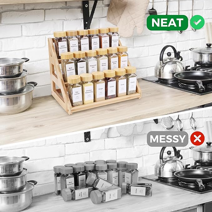 Nurtopia Spice Organizer, Bamboo 3 Tier Spice racks, Kitchen Seasoning Spices Rack, Suitable for Spice Organizers Such as Sitchen Countertops, Stoves, Sorage Rooms (S)