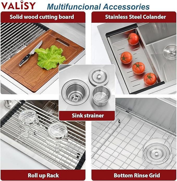 33x22 Drop in Kitchen Sink, 304 Stainless Steel Top Mount Workstation Sink, 16 Gauge Single Bowl Kitchen Sinks with Accessories for Kitchen Laundry Utility