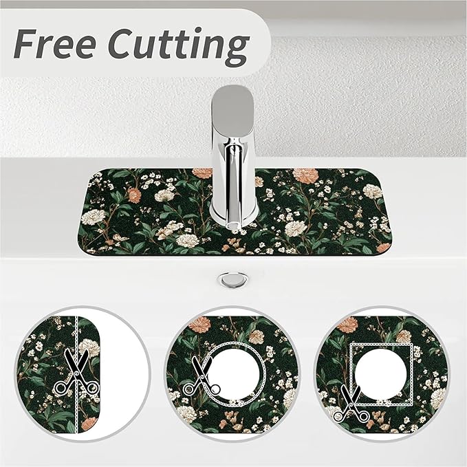 Kitchen Sink Splash Guard，dark green Garden Faucet Mat Sink Gadgets-Super Absorbent Fast Drying Mat Drip Catcher for Kitchen, Bathroom,Sink Mat, Dish Drying Mat, Bathroom(15" X 5.5" )