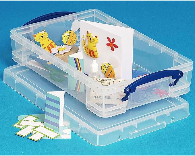 Really Useful Box 4 Liter Plastic Stackable Storage Container w/Snap Lid & Built-In Clip Lock Handles for Home & Office Organization, Clear (3 Pack)