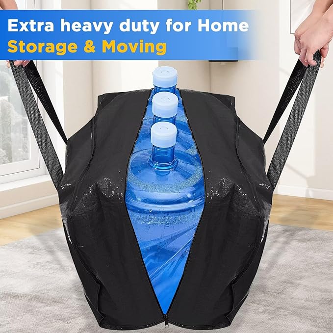 Extra Large Storage Bags Moving Bags Heavy Duty with Zipper Handles, BETU 6 Pack Clothes Storage Totes Bins Packing Moving Boxes, Moving Supplies for College Dorm Essentials, Space Saving, Black