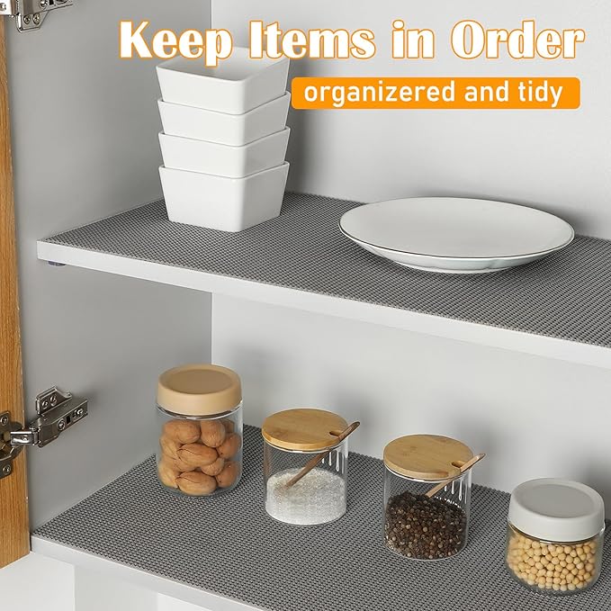 Songrey Non-Adhesive Drawer and Shelf Liner, Non Slip Cabinet Liners, Protect Kitchen Cupboard, Bathroom Drawers, Breathable, Thick Strong Grip mat (20IN x 20FT, Beige)