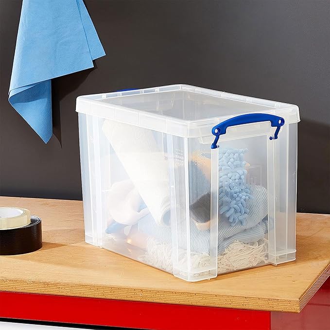 Really Useful Box 19 Liter Plastic Stackable Storage Container w/Snap Lid & Built-In Clip Lock Handles for Home & Office Organization, Clear (5 Pack)