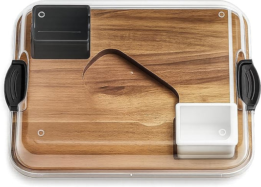 Skyward Grove Premium Wooden Charcuterie Board with Acrylic Lid, Acacia Serving Tray, with two Dipping Containers, Elegant Gift Box for Hosting & Entertaining