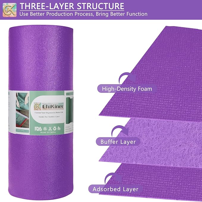 Foam Toolbox Liner Shelf Liner, Thickened Durable Pad Tool Box Mat for Protecting Your Tools, Work Surfaces, Garage, Chest -Purple 3mm Thickness, 16 inch*16 ft