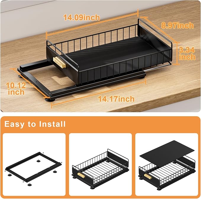 HOMEAILIE Under Sink Organizer, Single Tier Metal Pull Out Sliding Drawer Shelf for Kitchen Bathroom Cabinet Storage, Sturdy Rack – Black