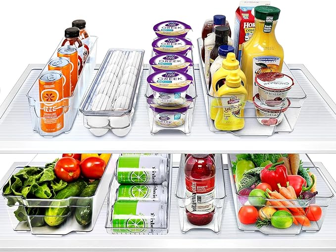 Sorbus Fridge Organizer Bins – Set of 8 Refrigerator Organizers and Storage Containers, Stackable Freezer Bins and House Essentials for New Home, BPA-Free Pantry Drawer Organizers