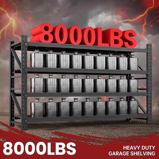 8000LBS Storage Shelves, 68" W Garage Shelving Heavy Duty Metal Adjustable Garage Shelves, Shelving Units Industrial Shelving for Warehouse, 68" W x 24" D x 63.4" H, Black