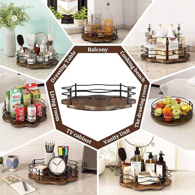 LIAISIMI 12" Lazy Susan Turntable Organizer,Round Wooden Lazy Susan Organization and Rotating Spice Rack for Dining Table,Pantry,Kitchen Countertop,Vanity,Cupboard and More.Heightened Version