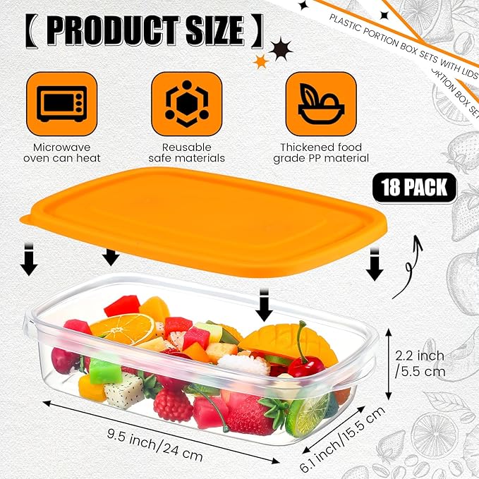 18 Pcs 33 Oz/ 4 Cups Plastic Food Storage Containers with Lids Portion Box Sets with Cover Stackable Plastic Containers with Lids Microwave Freezer Dishwasher Safe (Orange)