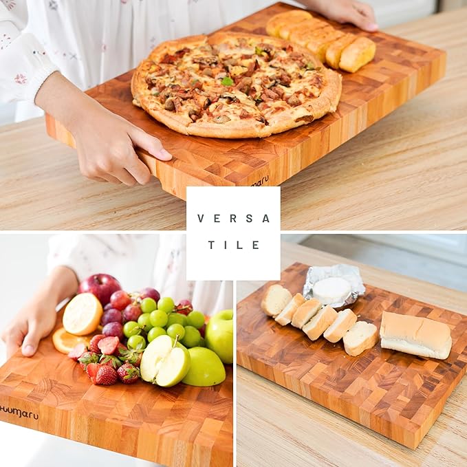 SHUMARU Mahogany End-Grain Wood Cutting Board – 20×13×1.6″ Butcher Block | Handmade in Bali – Silky-Smooth, Knife‑Friendly, Ergonomic Grips & Non‑Slip Feet