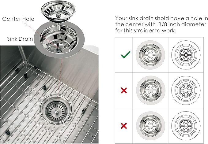 KANARY Kitchen Sink Basket Strainer Replacement for Standard Drains (3-1/2 Inch) Stainless Steel Body with Rubber Stopper (Single, White)