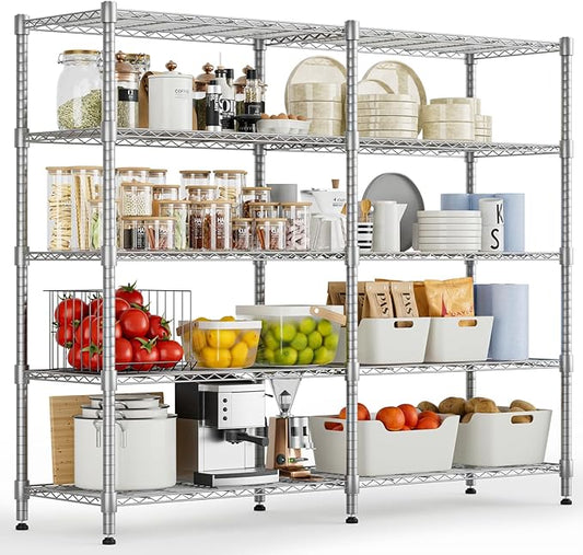 Himimi 5-Tier Wire Rack Shelving-2000LBS Capacity, Adjustable Metal Shelves for Storage, Heavy Duty Storage Shelves for Kitchen, Garage, Pantry, 72" W x 18" D x 72" H, Silver Grey