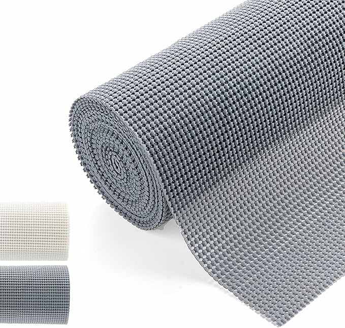 Shelf Cabinet Liner,Drawer Liners Non Adhesive Easiest Install Mat, Strong Grip Bottom,Easy Clean Non Slip Shelving Liner for Kitchen Cabinets (Grey, 17.5IN X10FT)