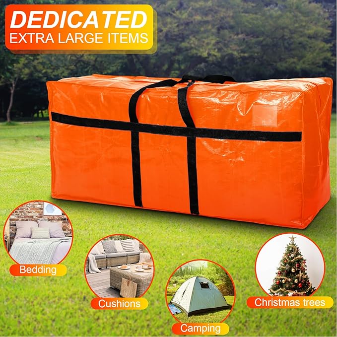 Windyun 4 Pack 69 Gallon Extra Large Moving Bags XXL Heavy Duty Storage Bag with Strong Zipper Handle Jumbo Big Tote Box Foldable for College Dorm Travel Clothes Duffle Blanket Pillow(Orange)