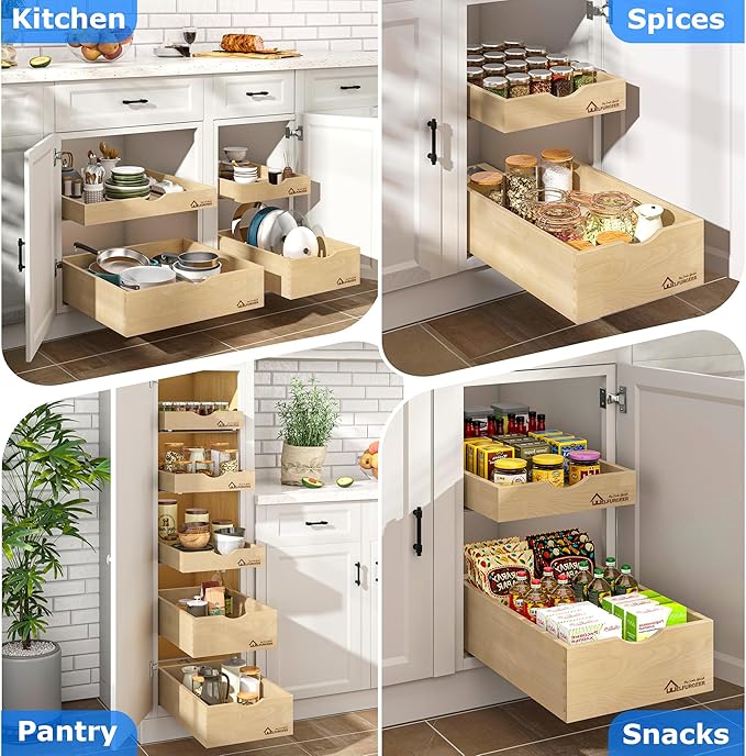 WelFurGeer Premium Birchwood Pull-Out Cabinet Drawers, 26" W x 21" D Pull Out Cabinet Organizer, Heavy-Duty Cabinet Organizer with Easy Installation, Space-Saving Pullout Drawer for Home & Kitchen