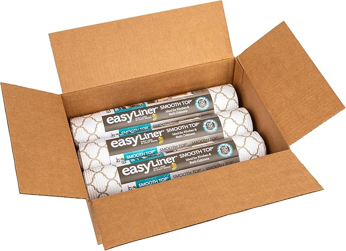Smooth Top EasyLiner for Cabinets & Drawers - Easy to Install & Cut to Fit - Shelf Paper & Kitchen Drawer Liner Non Adhesive - Non Slip Shelf Liner - 12 Inch Width - 60 Total Feet - Taupe Quatrefoil