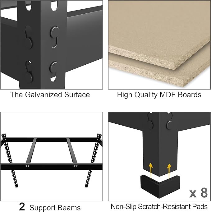 PrimeZone 47" W x 23.6" D x 71" H Large Heavy Duty Storage Shelves - 4 Pack 5 Tier Adjustable Garage Storage Shelving, Metal Storage Utility Rack Shelf Unit for Warehouse Pantry Closet Kitchen, Black