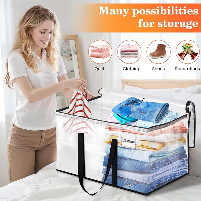 Extra Large Heavy Duty Moving Bags, Storage Bags with Strong Zippers & Handles, Packing Bags for Moving Essentials, Ideal Storage Tote for Home, Dorm & Storage Solutions, 125L 8 Packs Clear
