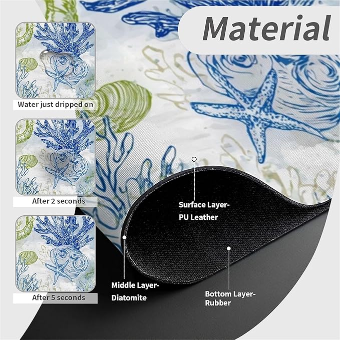 Kitchen Sink Splash Guard，Colored coral starfish Faucet Mat Sink Gadgets-Super Absorbent Fast Drying Mat Drip Catcher for Kitchen, Bathroom,Sink Mat, Dish Drying Mat, Bathroom(15" X 5.5" )