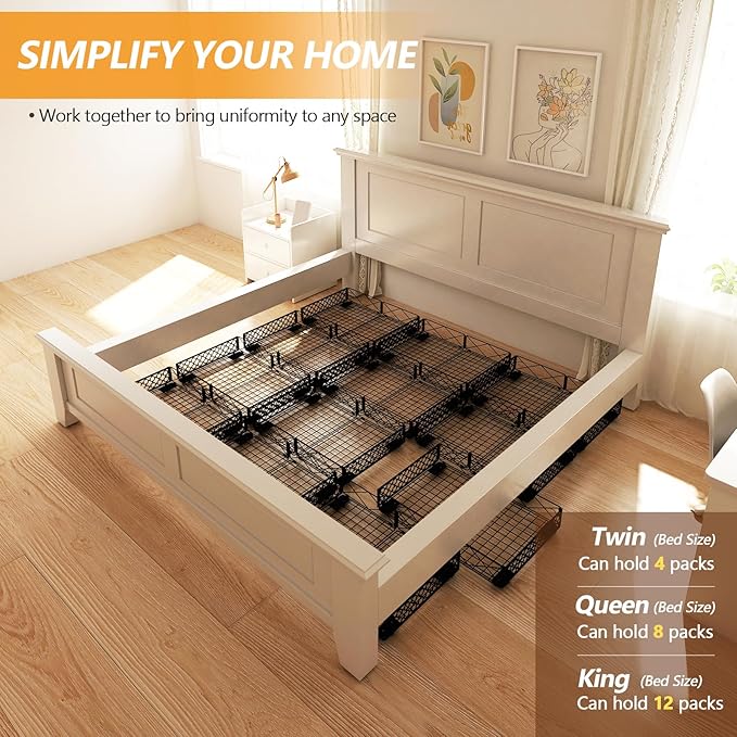 NADAMOO Low Profile Under Bed Storage with Wheels, 4 Pack Rolling Storage Containers, Foldable Metal Organizer Bins