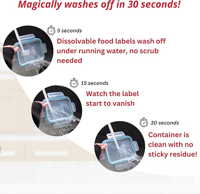 2x1 Dissolvable Food Labels, 250 Label Stickers, Bottle Labels for Storage Bins, Sticker Labels for Food containers, (250, Red)