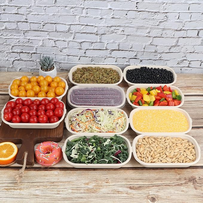 JAYEEY 17 oz Disposable salad bowls with lids, Sugarcane Fiber Paper Bowls take away Bagasse food containers meal prep deli container 50 Pack