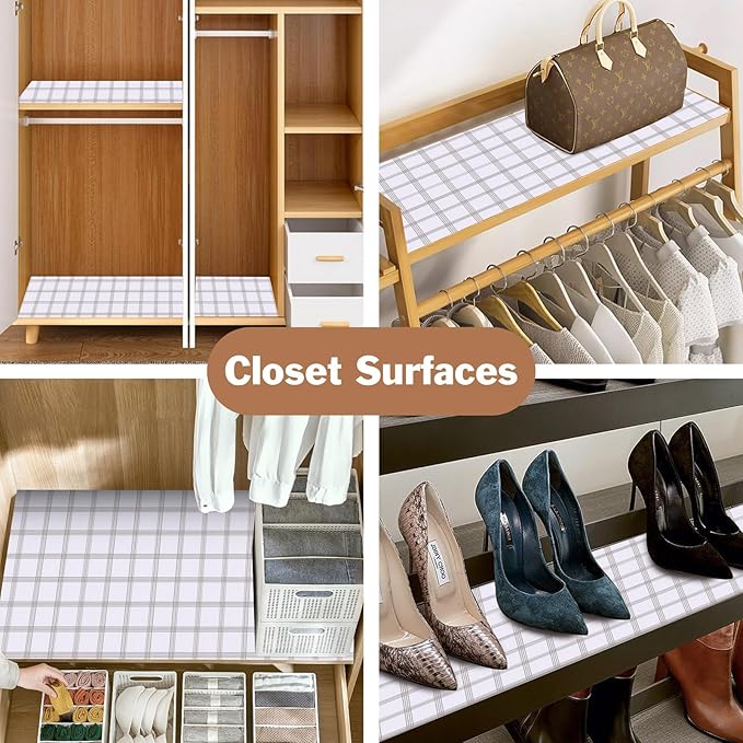 Drawer and Shelf Liner for Kitchen Cabinet: 12 in X 30 Ft Non Slip Waterproof Shelf Paper Non Adhesive Refrigerator Liners White Square Easy Liners for Bathroom Cupboard with Knife Tape Measure