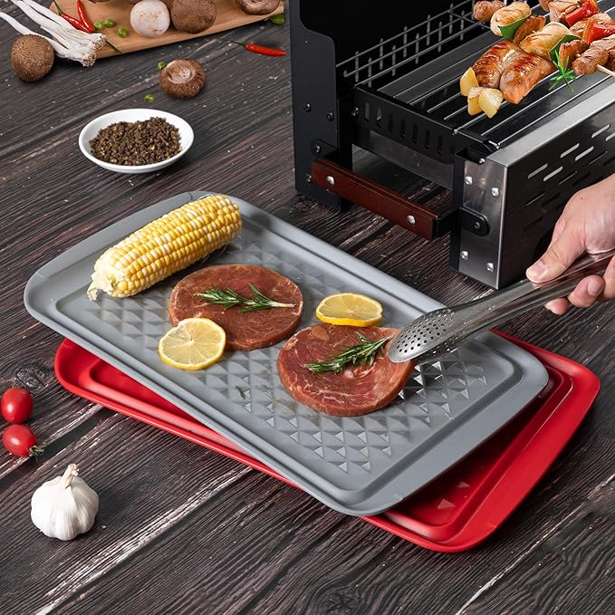 ZAROCRUS Grilling Prep and Serve Trays, BBQ Tray for Raw and Cooked Food, Melamine Serving Platter/Tray for Food, Set of 2, Great Gift for Father's Day and BBQ Lovers,Perfect for Everyday Use