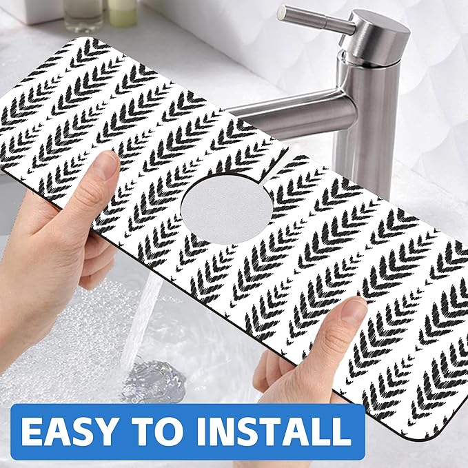 Bohemian Ethnic Herringbone Dish Drying Mat for Kitchen Sink Splash Guard Behind Faucet Sink Mat Absorbent Fast Drying Faucet Draining Mat for Bathroom Kitchen 5.5"×15"