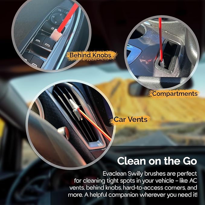 Evaclean Swilly Original Disposable Crevice Brushes - 100 Pack - Versatile Cleaning Tool for Tight Spaces, Window Tracks, Keyboards, Car Vents, and Household Use (Yellow)