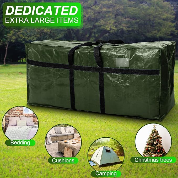 Windyun 4 Pack 98 Gallon Extra Large Moving Bags XXL Heavy Duty Storage Bag with Strong Zipper Handle Jumbo Big Tote Box Foldable for College Dorm Travel Clothes Duffle Blanket Pillow(Army Green)