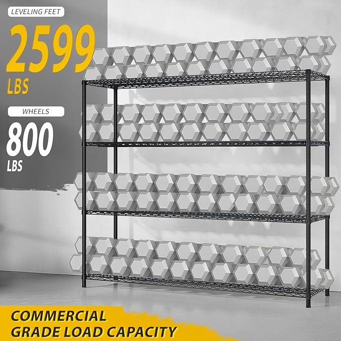 Karl home 4-Tier Metal Storage Shelves, Adjustable Wire Shelving Unit with Wheels & Leveling Feet, Heavy Duty Garage Shelving, Pantry & Kitchen Display Shelf Organizer, Home Storage Rack