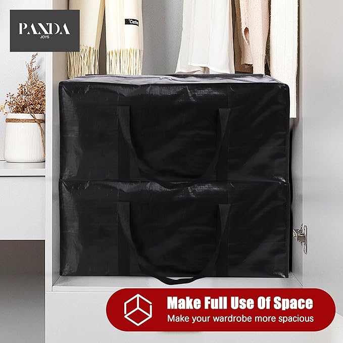 Extra Large Moving Bags with Zippers & Carrying Handles, Heavy-Duty Storage Tote for Space Saving Moving Storage, Fold Flat, Alternative to Box and Bin - 12 Pack, Black