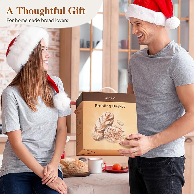 Lorzon Banneton Bread Proofing Baskets Set of 2, 11" Round & 12" Oval Sourdough Proofing Baskets with Sourdough Bread Baking Supplies, Bread Making Kit