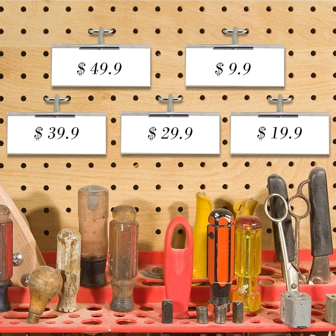 Thyle 50 Pcs Metal Scan Hook with Label Holder for 1/8" to 1/4" Pegboard, Peg Board Hooks with Price Tag, Pegboard Wall Accessories, Metal Hooks for Home Garage Retail Display Supplies (8 Inch)