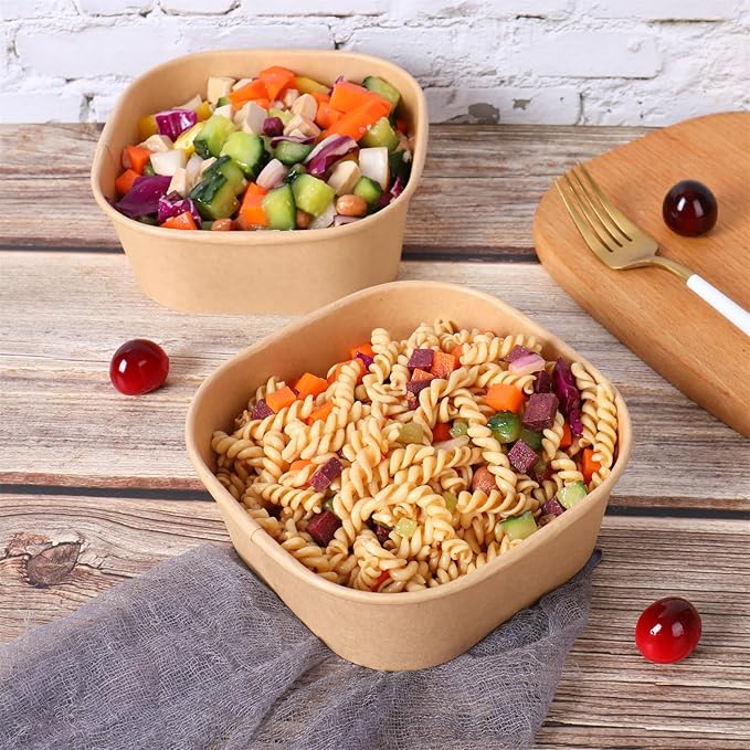 JAYEEY 25 oz Disposable Kraft paper bowls with lids, Food containers Soup Bowls Party Supplies Treat Bowls 50 Pack
