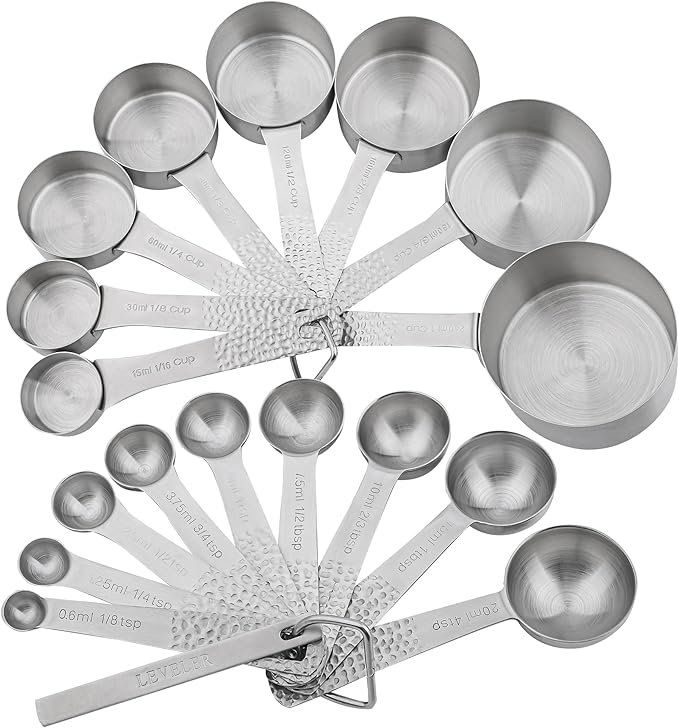 SUNMVEHOT Measuring Cups and Spoons Set 20 for Dry & Liquid, Metric & US 18/8 Stainless Steel Measuring Cups and Spoons Set with Leveler for Baking & Kitchen, 8 Measure Cup and 9 Spoon & Leveler