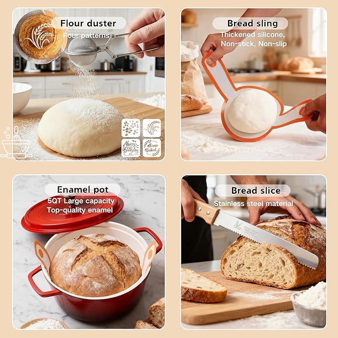 Super All-Inclusive Sourdough Starter Kit with Pot,Sourdough Bread Baking Supplies,4 Banneton Bread Proofing Baskets,Scale,34OZ Sourdough Starter Jar, Bread Making Tools Kit,Perfect Baking Gifts