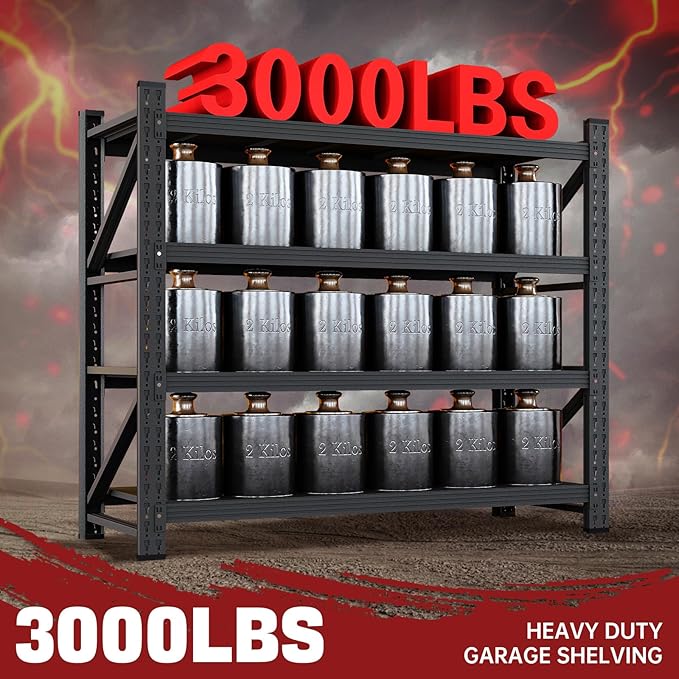 3000LBS Storage Shelves, 48" W Garage Shelving Heavy Duty Metal Adjustable Garage Shelves, Shelving Units Industrial Shelving for Warehouse, 48" W x 23.7" D x 70" H, Black