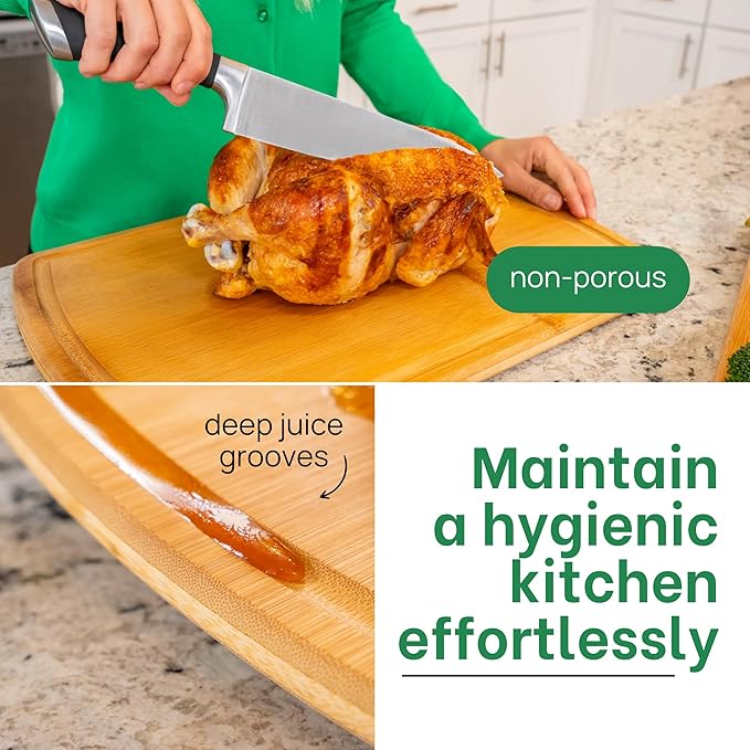 Organic Bamboo Cutting Board Set of 3 with Glue-Free Surface and Lifetime Replacements – Wooden Chopping Board for Kitchen with Juice Grooves for Carving & Serving, Non Toxic & Durable by Greener Chef