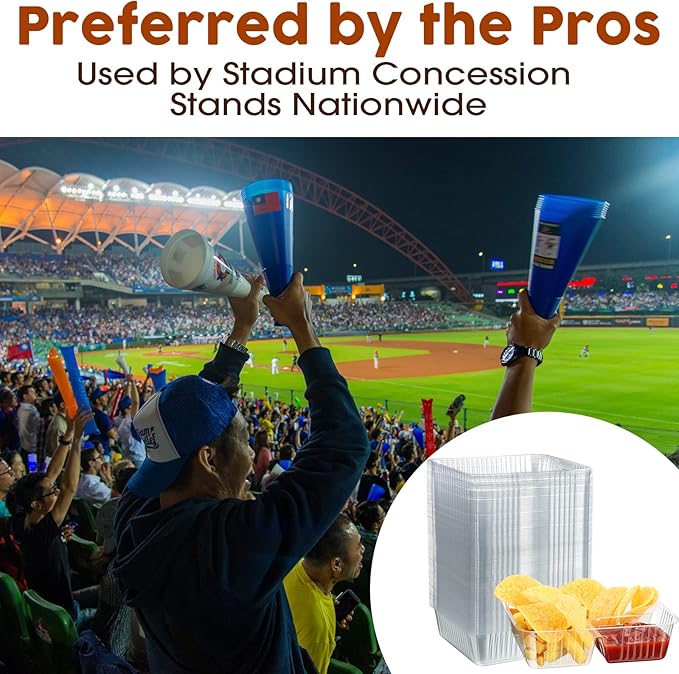Vesici 300 Pcs 12oz Nacho Trays Disposable 2 Compartment Food Snack Tray Concession Stand Supplies Movie Night Clear Plastic Cheese Dip and Chip Holder for Candy School