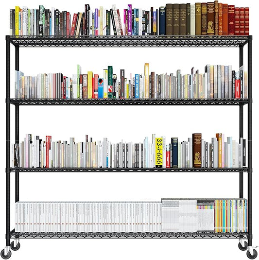 Karl home 4-Tier Metal Storage Shelves, Adjustable Wire Shelving Unit with Wheels & Leveling Feet, Heavy Duty Garage Shelving, Pantry & Kitchen Display Shelf Organizer, Home Storage Rack